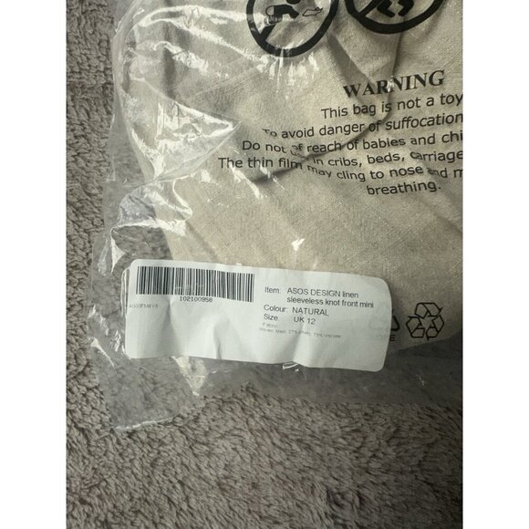 ASOS DESIGN Women’s linen sleeveless knot front mini NATURAL Size 8 New - Picture 13 of 13